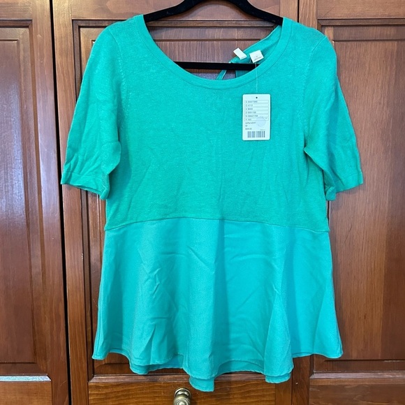 Anthropologie Moth Emerald Green Peplum Top Size Medium - Picture 1 of 10